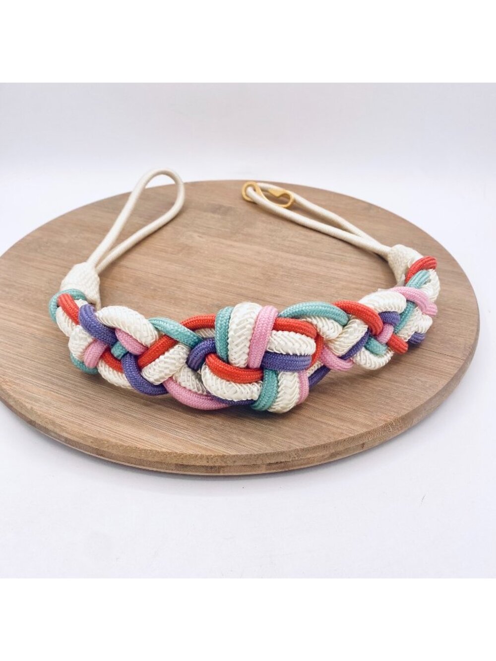 Retro Belt Braided Womens Small Multicolor Nylon Brass Buckle Boho 70s